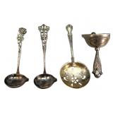 3 Silver Spoons and Handled Bell