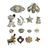 14 Assorted Rhinestone Brooches