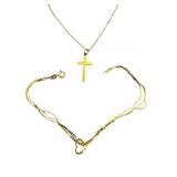 14K Cross Necklace and Heart Slide Bracelet
