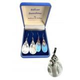 Sterling MOP & Gemstone Set, 2 Pairs & Pendant
