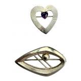 2 Sterling Brooches with Amethyst Stone