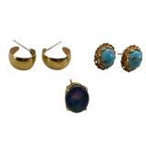 14k Gold Earrings, 2 Pair and 1 Single