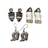 Sterling Artisan Earrings, 3 Pairs