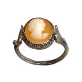 Antique 925 Carved Cameo Ring
