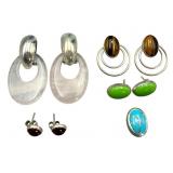 4 Pairs 925 Gemstone Earrings with Pendant
