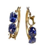 10K Gold Tanzanite-Style Hoop Earrings