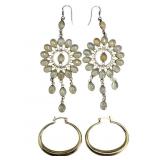 2 Pair Sterling Silver Earrings Set with Moonstone