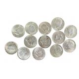 1964 Silver Kennedy Half Dollar, 13 Coins