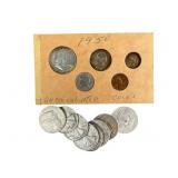 9 Silver Half Dollars and 1950 Silver Set