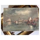 Antique Canvas Painting of Venice with Gilt Frame