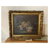 Oil on Canvas of Roses in Ornate Gilt Frame