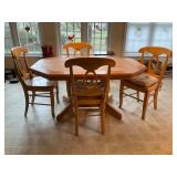 Oak Kitchen Table With Tile Inlay and Four Chairs
