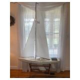 Large Plastic and Wooden Sailboat Model with Stand