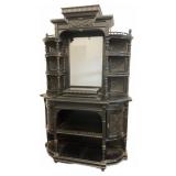 Ebonized Victorian Carved Cabinet Bookcase