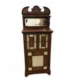 Antique Mahogany Inlaid Cabinet with Bubble Glass