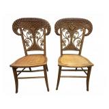 Pair Ornate Antique Wicker Side Chairs