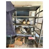 Metal Shelf with Stoneware Jugs and Tools