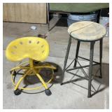 Plastic Tractor Seat on Metal Base and Stool