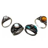 Four Sterling Silver Rings, C. Wadsworth