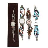 Three Sterling & Beaded Wristwatches