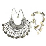 Two Silver-Toned Coin Style Necklaces