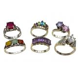 6 Sterling and Gemstone Rings