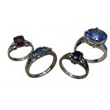 4 Sterling and Gemstone Rings