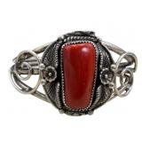 Sterling and Coral Bracelet Cuff
