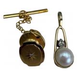 14K Diamond Pin & Diamond Pearl Pendant