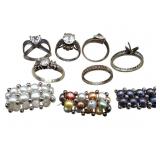 Sterling and CZ with Pearl Rings Set