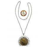 Sterling Enameled & A Kennedy Coin Necklace