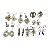 Nine Pairs of Sterling Silver Earrings