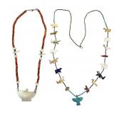 2 Zuni Fetish Necklaces W/ Turquoise & Coral