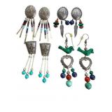 4 Pairs 925 Sterling Zuni-Style Earrings