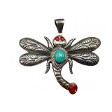 Large Sterling Dragonfly Pendant With Gem Accents