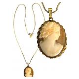 Carved Cameo Pendant with 14k GF Chain