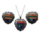 Quoc Turquoise Inc. Sterling Inlay Heart Set