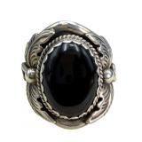 Sterling and Black Stone Ring, Size 11