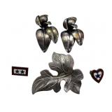Sterling Pins and Screwback Earrings Set