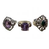3 Sterling Gemstone Rings