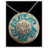 Mexican Sterling Inlay Pendant W/ Chain