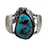 Large Silver Morenci Turquoise Cuff