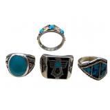 4 Sterling Turquoise Rings, Black Hills Gold