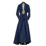 Late 1800s Blue Taffeta Bustle Dress