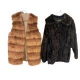 Brown Faux Fur Vest, Fur Zip Jacket & Fox Shawl