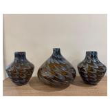 3 Swirl Art Glass Vases