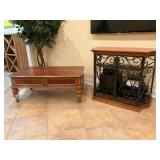 Wood Coffee Table and Metal Wine Cabinet