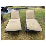 Pair Wicker Outdoor Chaise Lounges