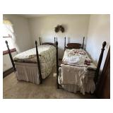 Two Mahogany Single Beds with Linens