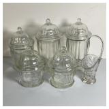 5 Vintage Heavy Glass Apothecary Jars
